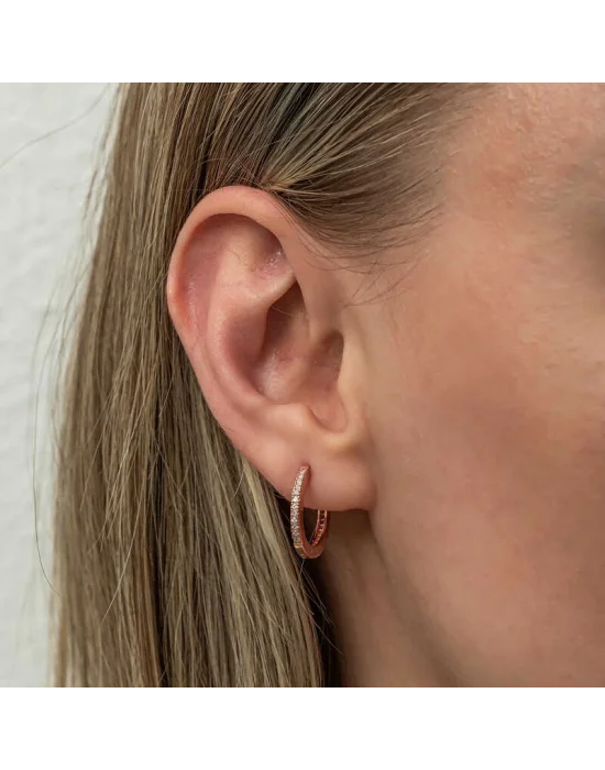 Gümüş Zirkon Taşlı Rose Oval Küpe