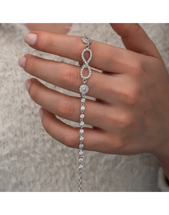 Gümüş Zirkon Taşlı Sonsuzluk Kadın Bileklik