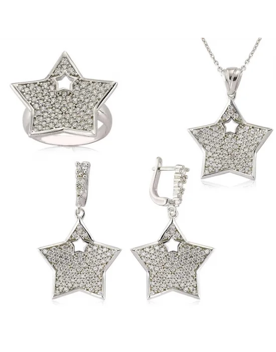 Gümüş Zirkon Taşlı Yıldız Bayan Set