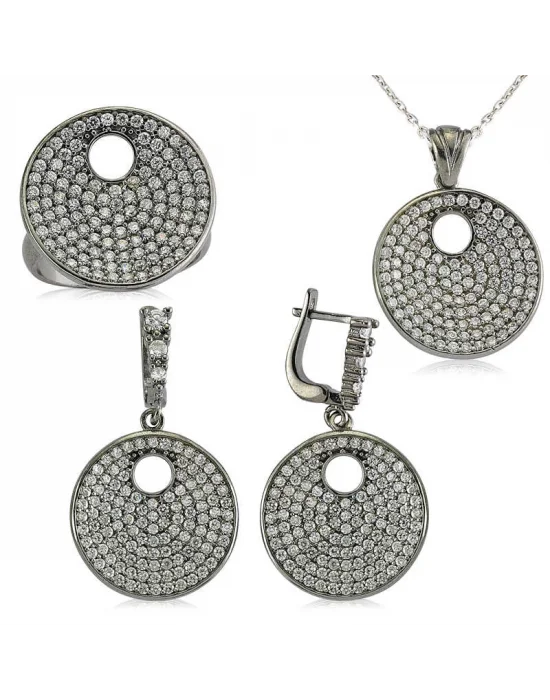 Gümüş Zirkon Taşlı Yuvarlak Bayan Set
