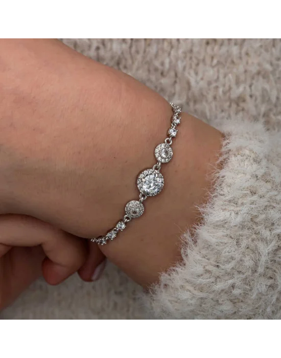 Gümüş Zirkon Taşlı Yuvarlak Kadın Bileklik