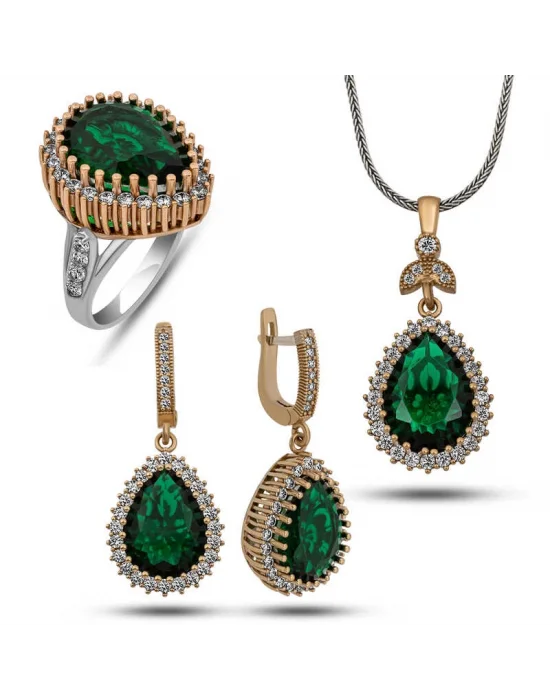 Gümüş Zümrüt Taşlı Hürrem Kadın Set