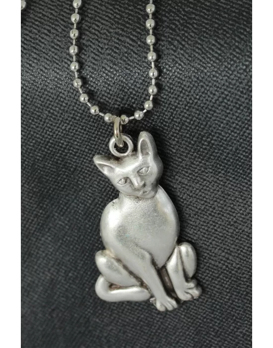 Kedi Figürü Tasarımlı Metal Kolye