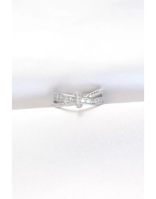 Kıvrım Model Silver Renk Zirkon Taşlı Ayarlanabilir Yüzük