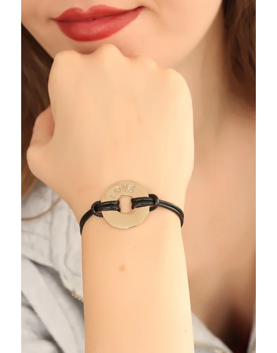 LOVE (Aşık) Siyah Deri İpli Unisex Mood Bileklik