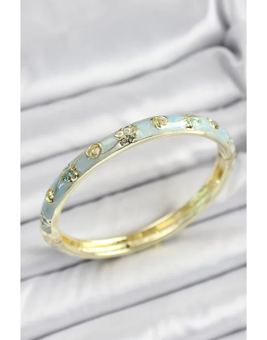 Mineli Pirinç Gold Renk Mavi Renk Motifli Kadın Kelepçe