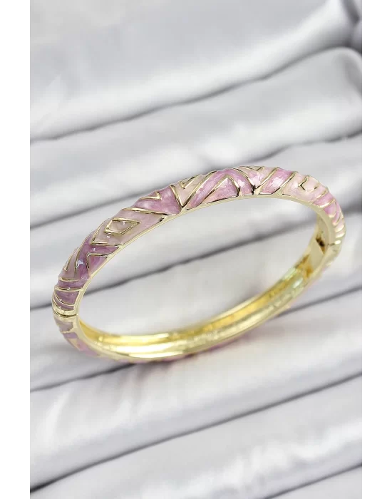 Mineli Pirinç Pembe Renk Desenli Kadın Kelepçe