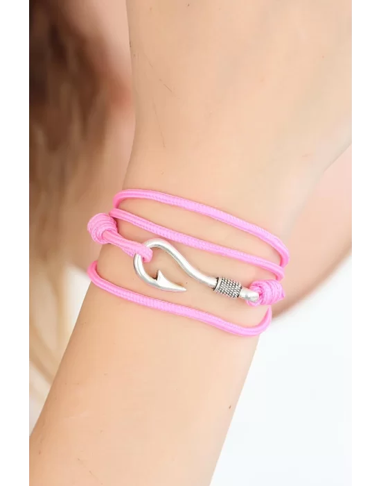Pembe Renk Gümüş Metal Kancalı Bayan Çoklu Bileklik