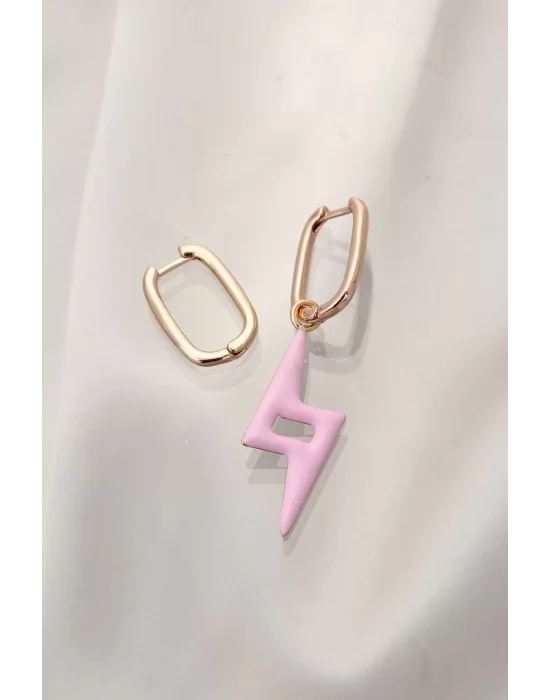 Pembe Şimşek Model Çelik Küpe