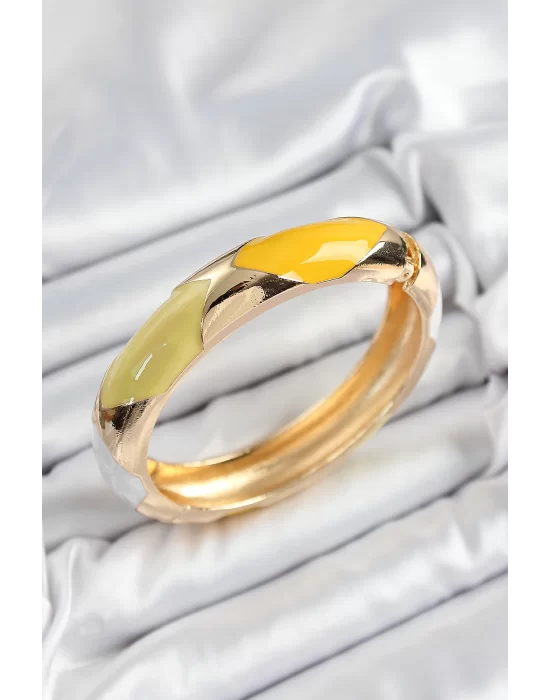 Pirinç Beyaz Yeşil Sarı Mineli Baklava Model Gold Renk Kadın Kelepçe