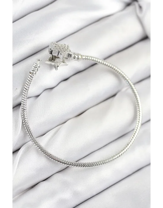 Pirinç Charm Zirkon Taşlı Yıldız Model Gümüş Renk Kadın Bileklik