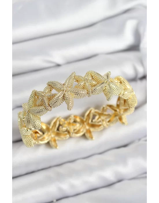 Pirinç Deniz Yıldızı Model Gold Renk Lastikli Kadın Bileklik