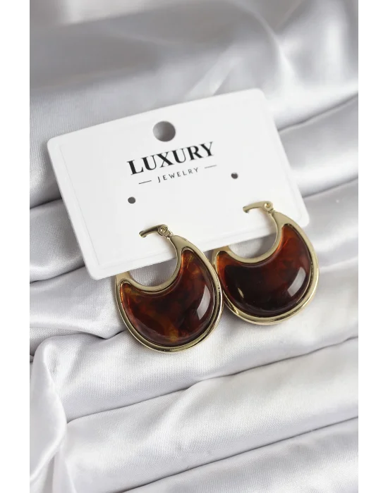 Pirinç Gold Kahverengi Renk Vintage Kadın Küpe