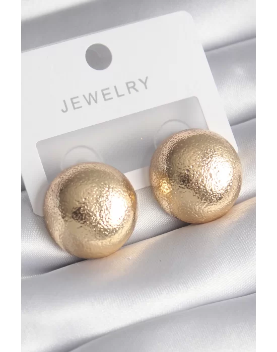 Pirinç Gold Renk İşleme Detay Top Model Kadın Küpe