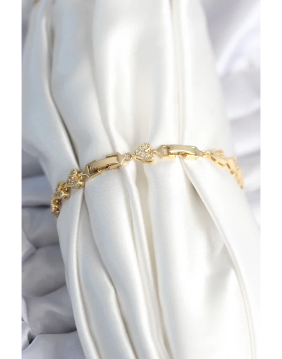 Pirinç Gold Renk Kalp Model Kadın Bileklik