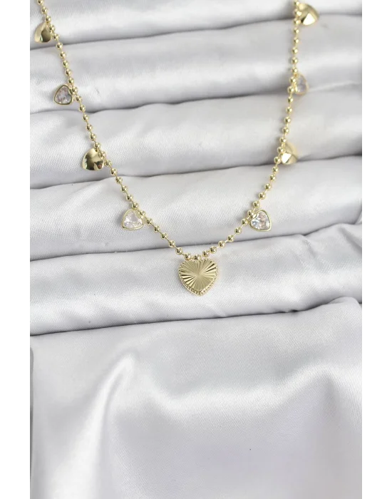 Pirinç Gold Renk Kalp Model Kadın Kolye