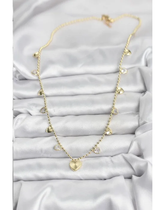 Pirinç Gold Renk Kalp Model Kadın Kolye