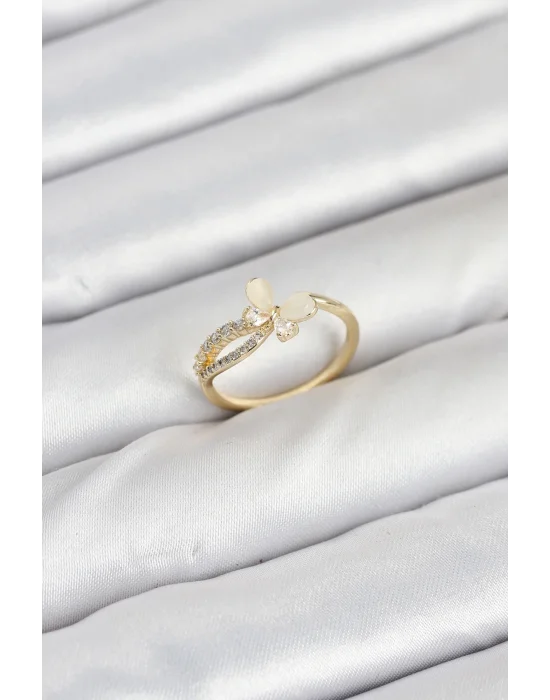Pirinç Gold Renk Kelebek Zirkon Taşlı Kadın Yüzük