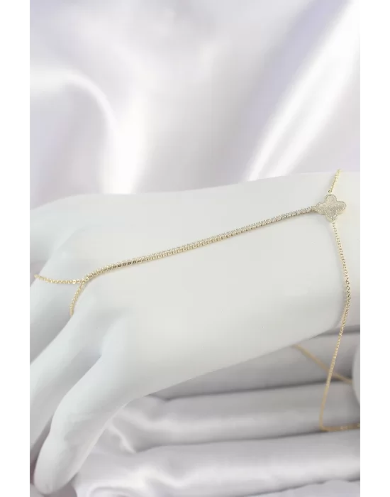 Pirinç Gold Renk Su Yolu Zirkon Taşlı Yonca Model Kadın Şahmeran