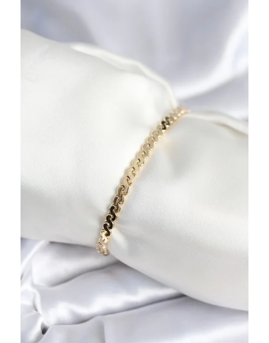 Pirinç Gold Renk Yassı Zincir Model Kadın Bileklik