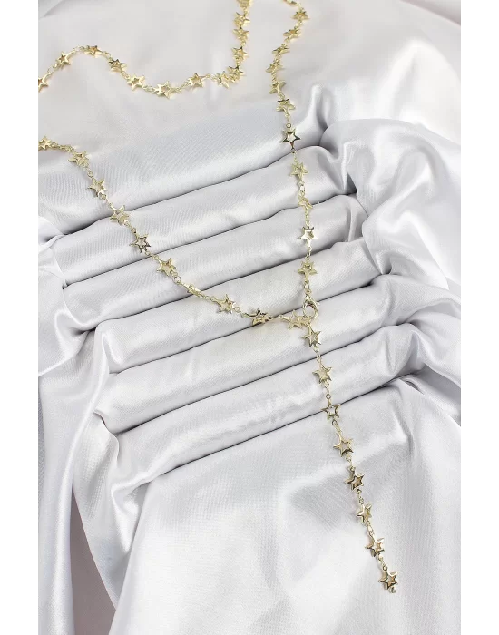 Pirinç Gold Renk Yıldızlı Kadın Y Kolye