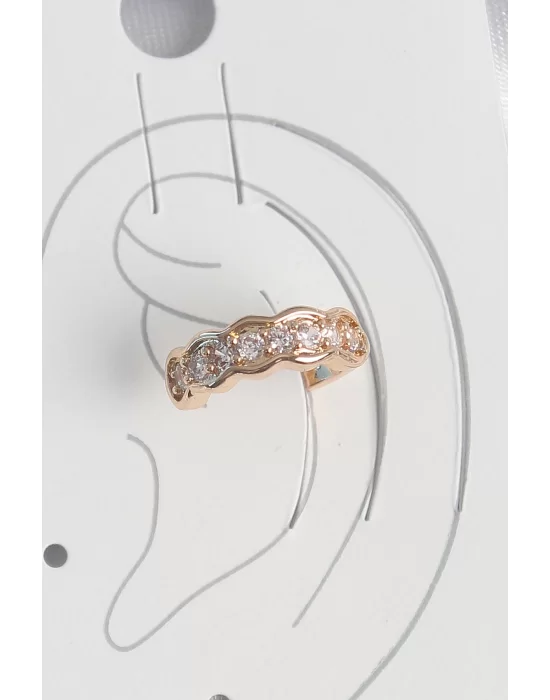 Pirinç Gold Renk Zirkon Taşlı Kadın Kıkırdak Küpe