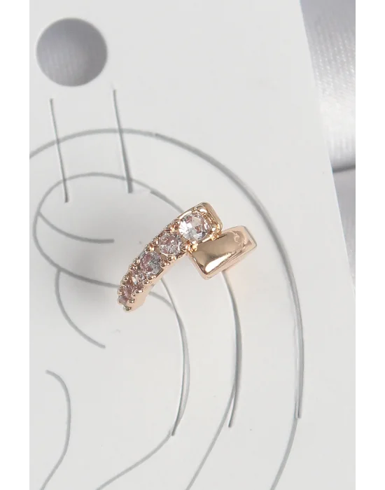 Pirinç Gold Renk Zirkon Taşlı Kadın Kıkırdak Küpe