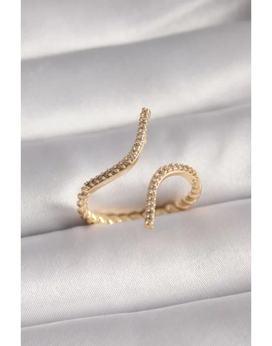 Pirinç Gold Renk Zirkon Taşlı Kadın Yüzük