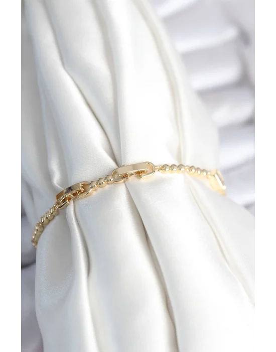 Pirinç Gold Renk Zirkon Taşlı Kalpli Model Kadın Bileklik