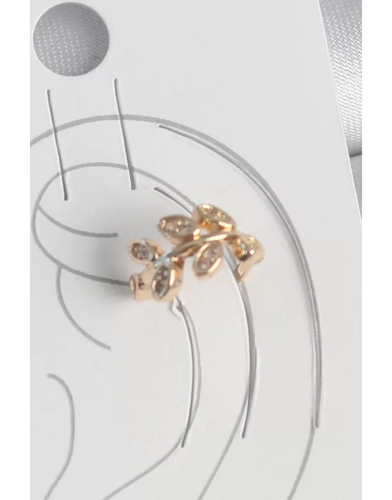 Pirinç Gold Renk Zirkon Taşlı Yaprak Model Kadın Kıkırdak Küpe