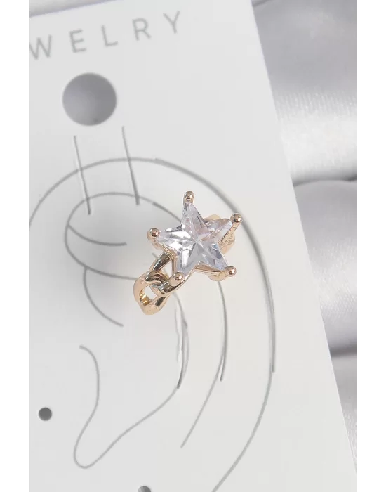Pirinç Gold Renk Zirkon Taşlı Yıldız Model Kadın Kıkırdak Küpe