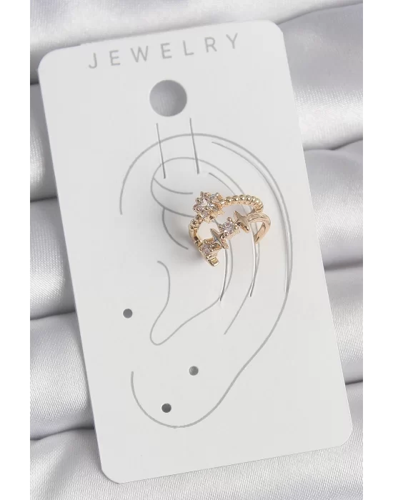 Pirinç Gold Renk Zirkon Taşlı Yıldız Model Kadın Kıkırdak Küpe