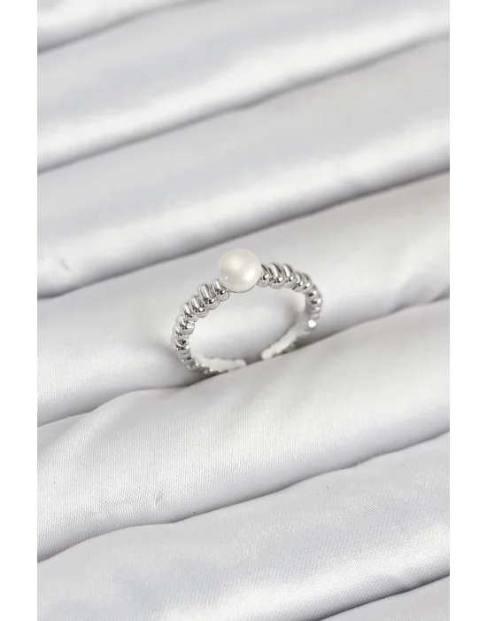 Pirinç Gümüş Renk Göbek İnci Model Kadın Yüzük