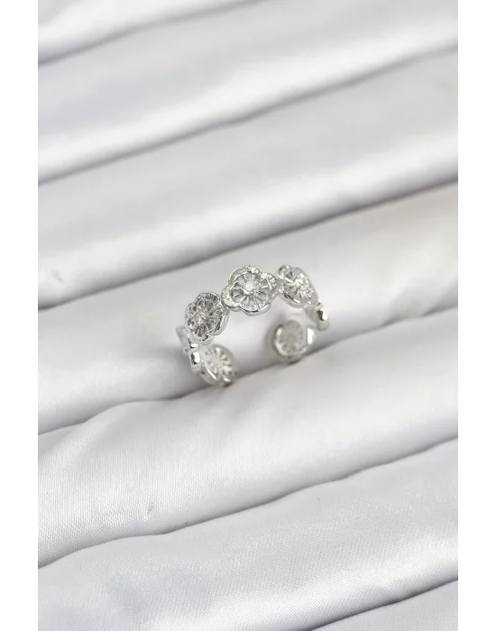 Pirinç Gümüş Renk Yonca Model Kadın Yüzük