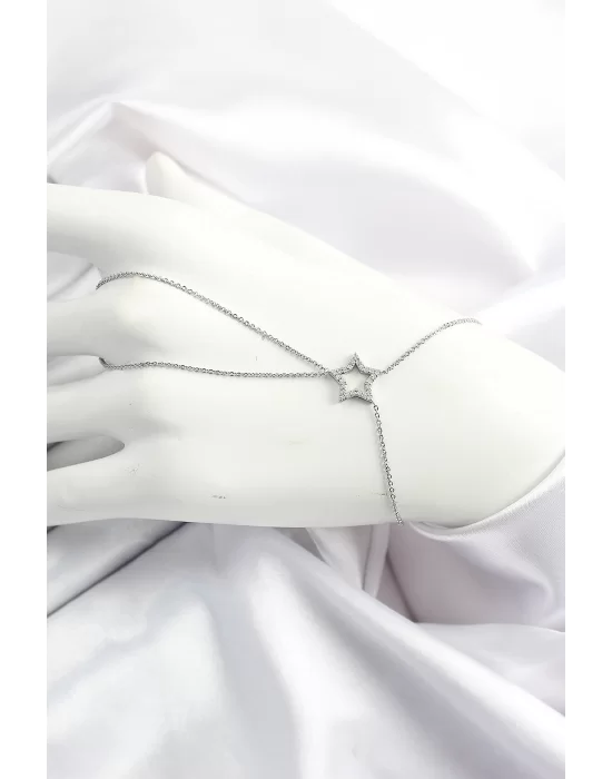 Pirinç Gümüş Renk Zirkon Taşlı Yıldız Model Şahmeran