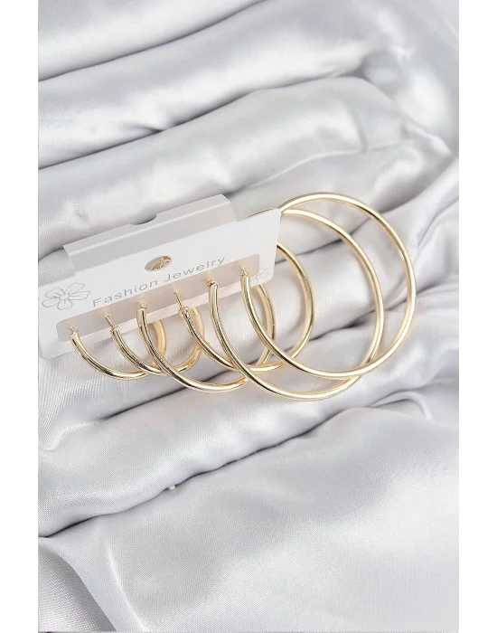 Pirinç Halka Model Gold Renk Kadın Set Küpe