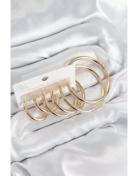Pirinç Halka Model Gold Renk Kadın Set Küpe
