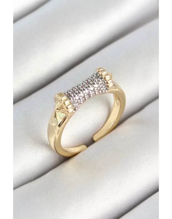 Pirinç Makara Figürlü Zirkon Taşlı Gold Renk Ayarlanabilir Kadın Yüzük