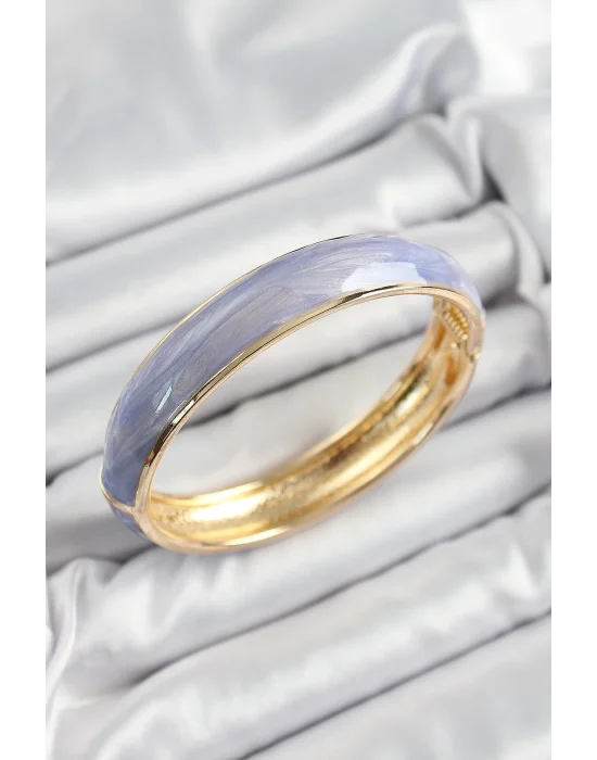 Pirinç Mavi Mor Mineli Mermer Desen Model Gold Renk Kadın Kelepçe