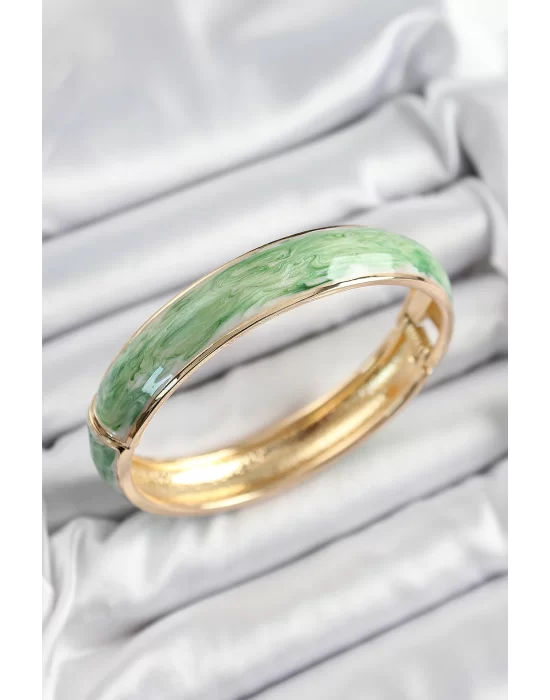 Pirinç Mavi Yeşil Mineli Mermer Desen Model Gold Renk Kadın Kelepçe