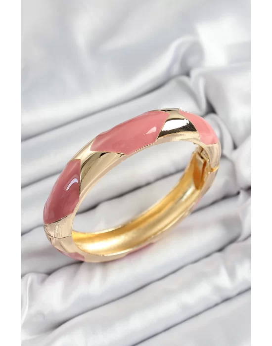 Pirinç Pembe Mineli Baklava Model Gold Renk Kadın Kelepçe