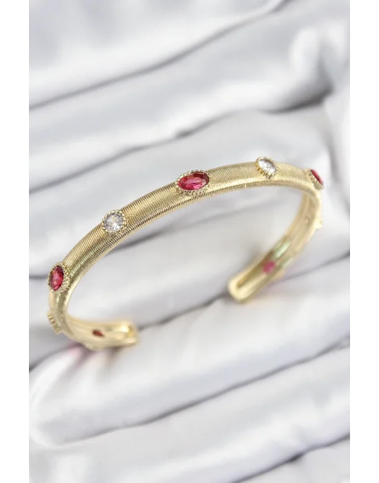 Pirinç Renkli Zirkon Taşlı Vintage Model Gold Renk Kadın Kelepçe