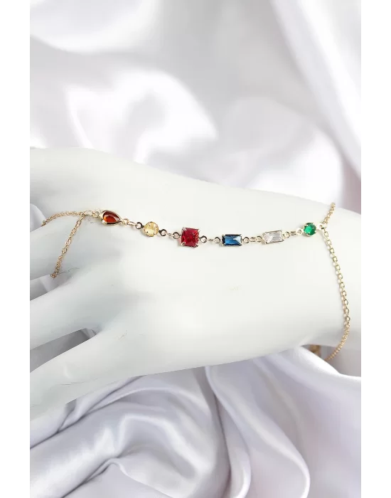Pirinç Renkli Zirkon Taşlı Y Model Gold Renk Kadın Şahmeran