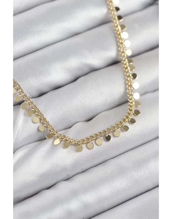 Pirinç Sıralı Pul Zincir Model Gold Renk Kadın Kolye