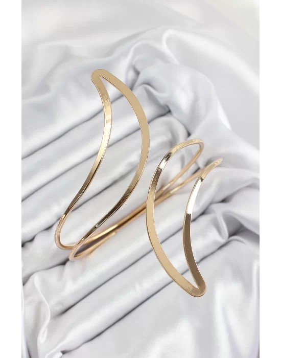 Pirinç Soyut Alev Desenli Gold Renk Kadın Pazu Bileklik