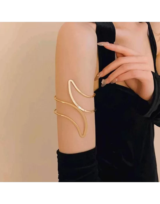 Pirinç Soyut Alev Desenli Gold Renk Kadın Pazu Bileklik