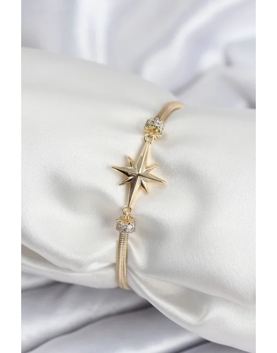 Pirinç VIP Seri Gold Renk Kutup Yıldızı Model Kadın Bileklik