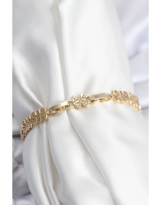 Pirinç VIP Seri Gold Renk Oval Sıralı Kadın Bileklik