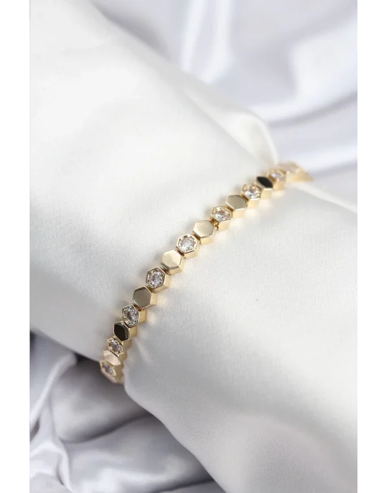 Pirinç VIP Seri Gold Renk Petek Model Kadın Bileklik