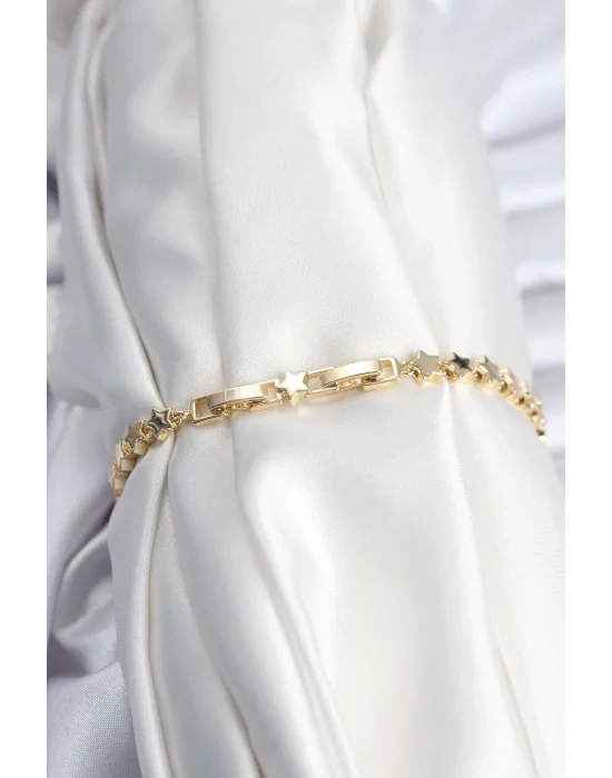 Pirinç VIP Seri Gold Renk Sıralı Yıldız Model Kadın Bileklik